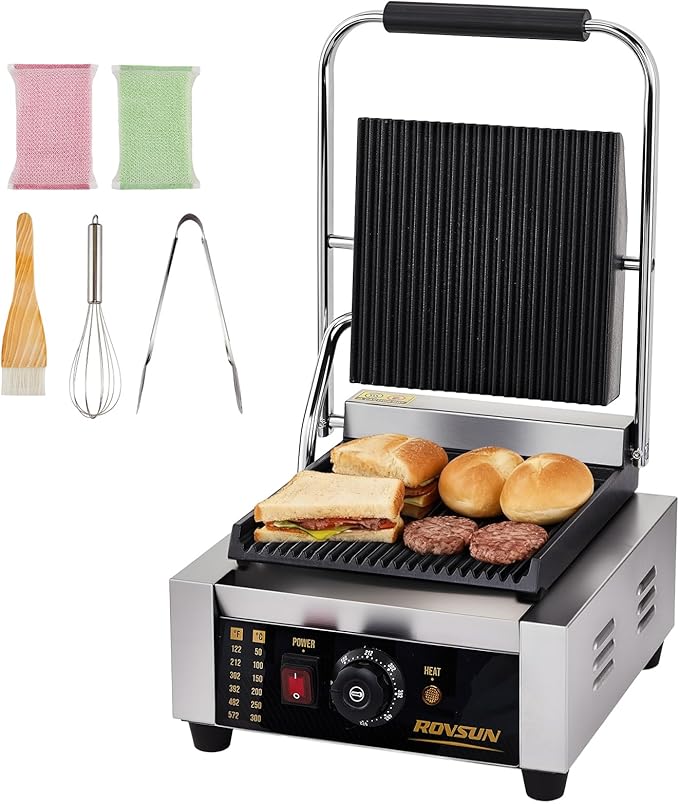 Bonnlo 811 Commercial Sandwich Make, 1800W Stainless Steel Countertop Panini by Bonnlo