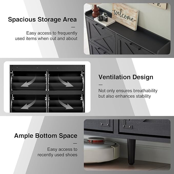 Shoe Storage Cabinet, Farmhouse Shoe Organizer - Image 4