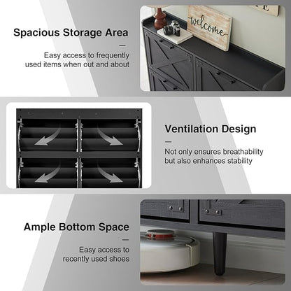 Shoe Storage Cabinet, Farmhouse Shoe Organizer - Image 4