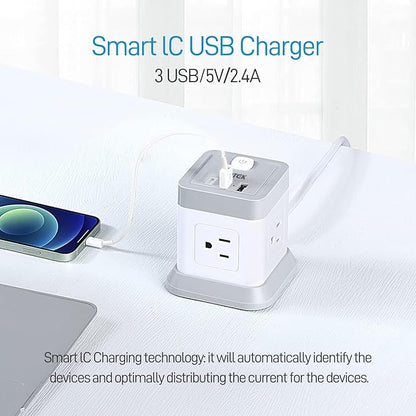 Power Strip with USB, FDTEK Flat Plug Extension Cord with 4 Outlets and 3 USB - Image 5
