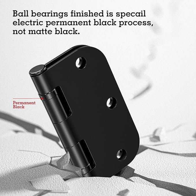 1 Pack Ball Bearing Door Hinges Matte Black 3.5 Inch 5/8" Radius Round Anti - Image 4