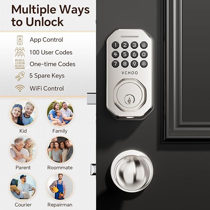VCHOO Keyless Entry Door Lock Set WiFi Smart App Control Door Lock - Image 3