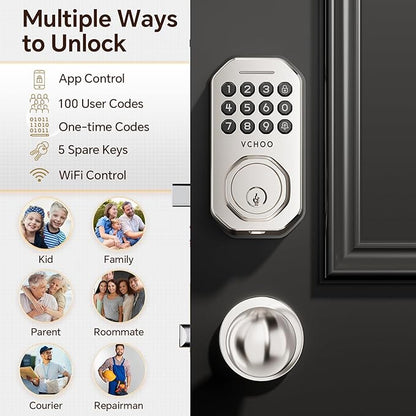 VCHOO Keyless Entry Door Lock Set WiFi Smart App Control Door Lock - Image 3