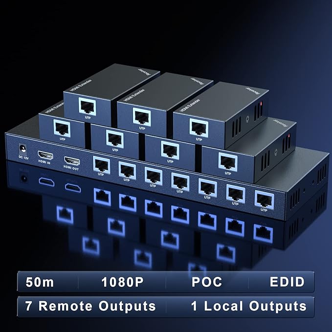 HDMI Extender Splitter 1x7 1080P@60Hz Over Cat 5E/6/7 Ethernet Cable 50m - Image 2