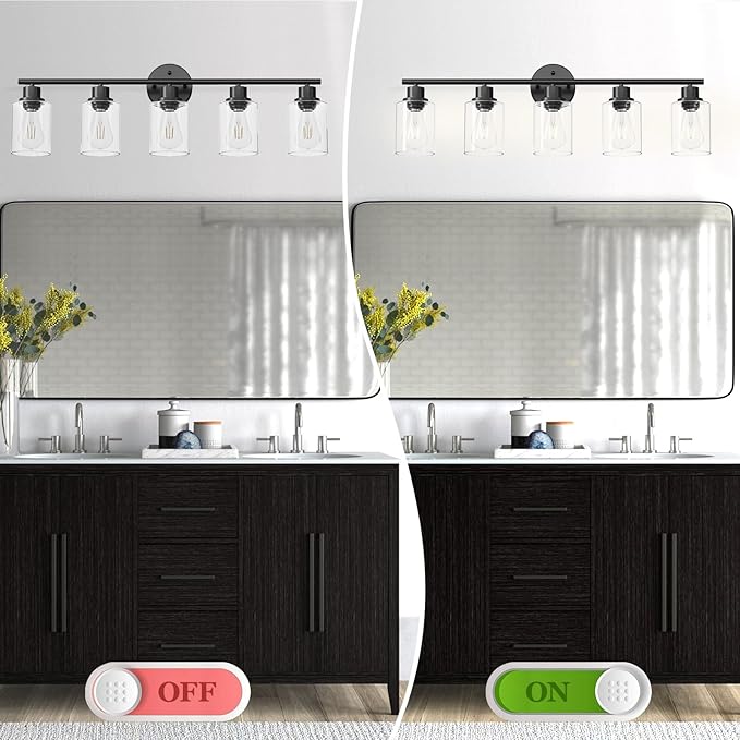 Guliaofo 5-Light Black Bathroom Vanity Lights, E26 Modern Bathroom Light - Image 7
