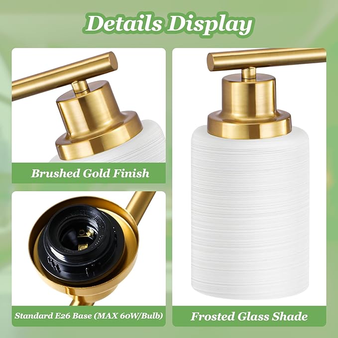 Guliaofo 4-Light Vanity Lights, Brushed Gold Bathroom Light Fixture - Image 3
