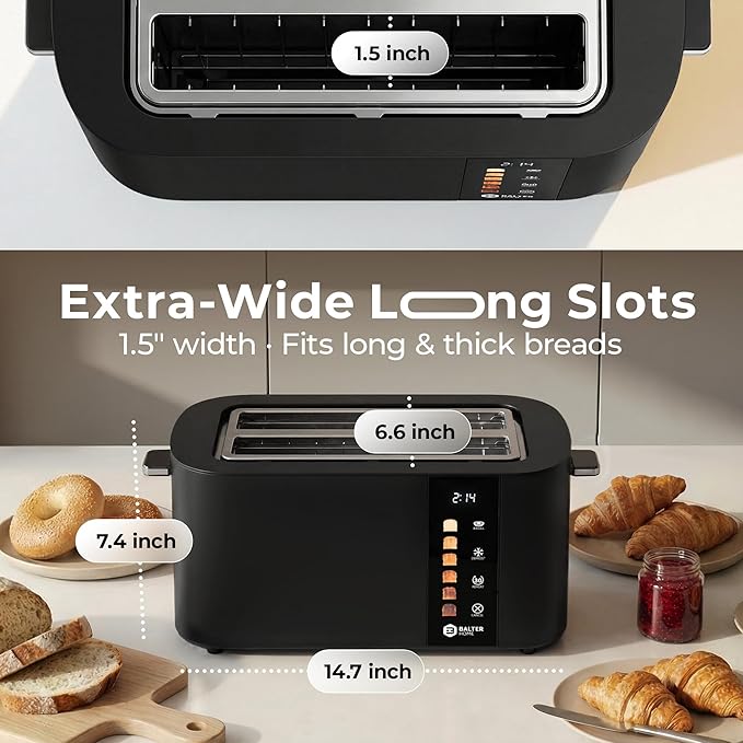Toaster 4 Slice Wide Slot, Bagel Function, Long Slot, Stainless Steel, Touch - Image 5