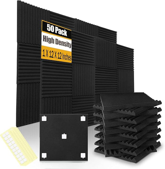 50 Pack Acoustic Foam Panels 1" X 12" X 12" Wedge Soundproof Studio Foam by Unknown