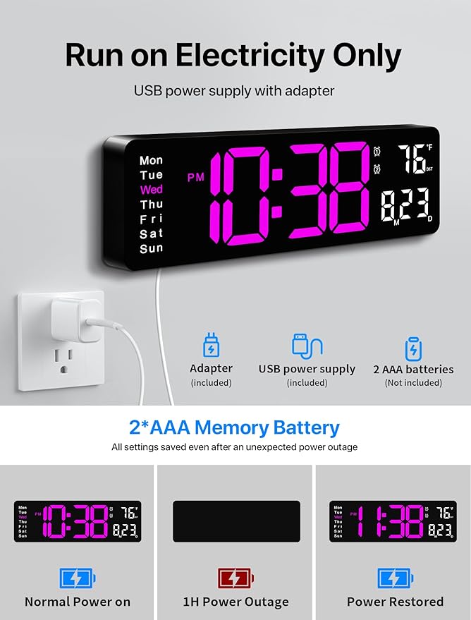MASHI Digital Wall Clock, Auto-Dimming Wall Clock - Image 6