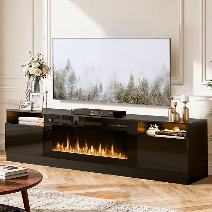 YISUFO 80” TV Stand with 36” Electric Fireplace, Large Modern Media - Image 3