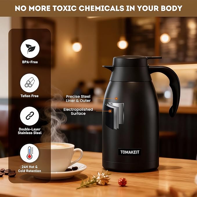 Thermal Coffee Carafe 2L/68 Oz Double-Wall Vacuum 304 Stainless Steel Insulated - Image 5