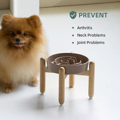 Ceramic 1.2 Cup Raised Slow Feeder Dog Bowl Set, Elevated Wooden Stand - Image 5