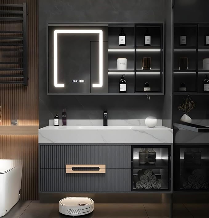Floating Bathroom Vanity with Sink, 36IN Bathroom Vanities Cabinet Includes LED by LUTHXAY