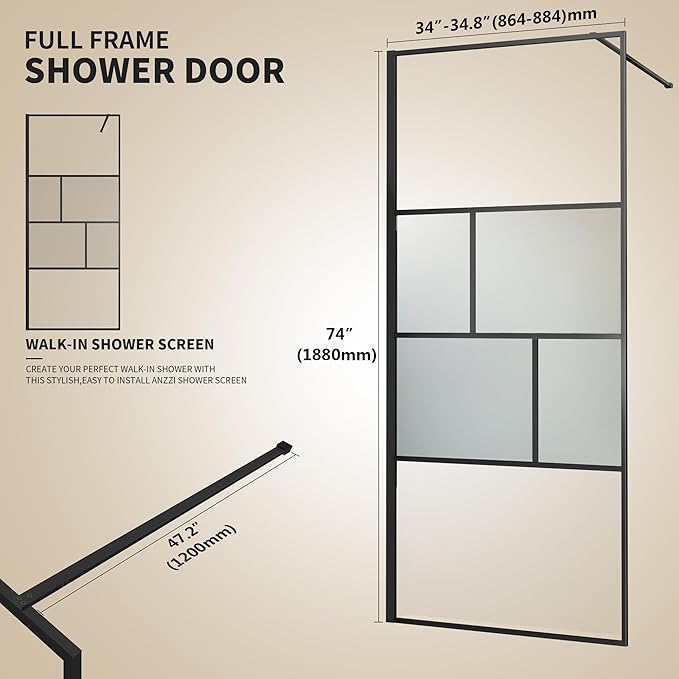 Bathroom Shower Door, Modern Grid Shower Door 34 * 74 Inch, 5/16" Clear - Image 7