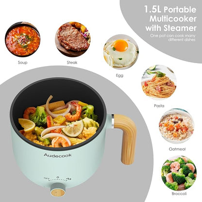 Audecook Hot Pot Electric with Steamer, 1.5L Portable Nonstick Mini Multicooker - Image 2