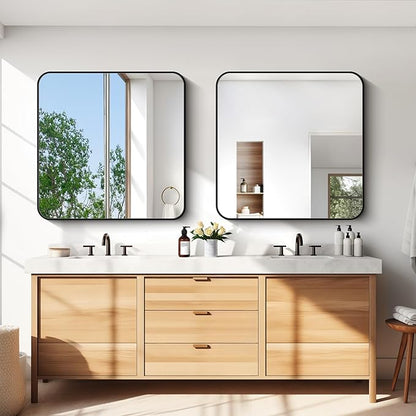 Bathroom Mirror, Metal Frame Rounded Corner Vanity Mirror, Large Wall Mounted - Image 4