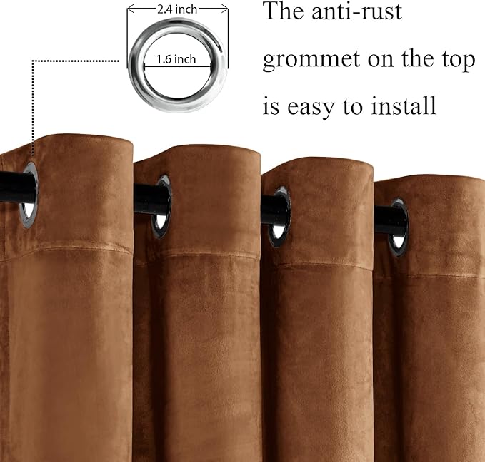 JIUZHEN Gold Brown Velvet Curtains 84 inches Blackout Curtains - Image 2