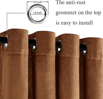 JIUZHEN Gold Brown Velvet Curtains 84 inches Blackout Curtains - Image 2