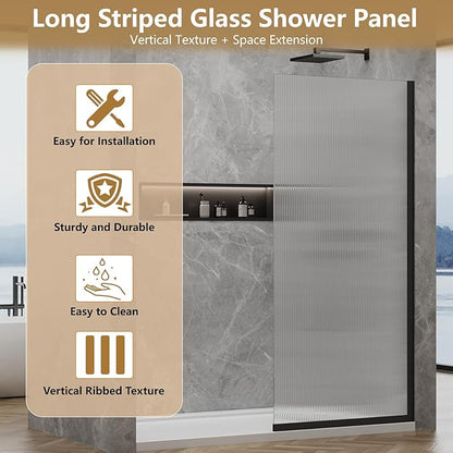 36"x76" Fixed Glass Shower Door, 3/8" Thick Fluted Privacy Tempered Glass - Image 3