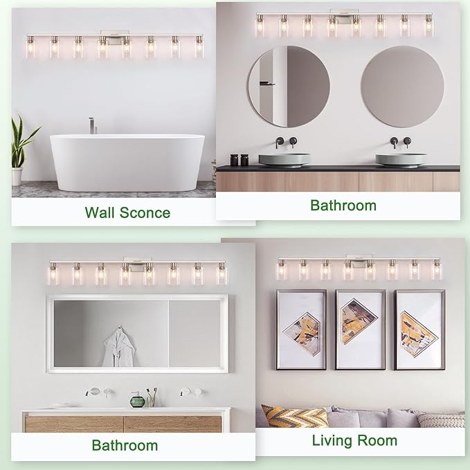 8-Light Brushed Nickel Vanity Light Fixtures, Modern Large Bathroom Light - Image 6