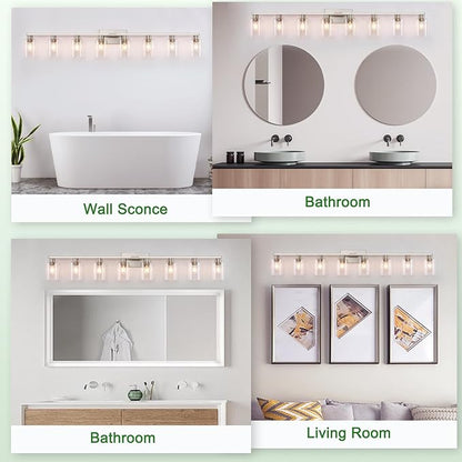 8-Light Brushed Nickel Vanity Light Fixtures, Modern Large Bathroom Light - Image 6