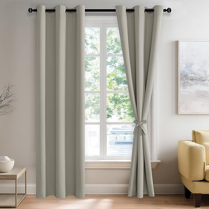 JIUZHEN Blackout Curtains with Tiebacks by JIUZHEN