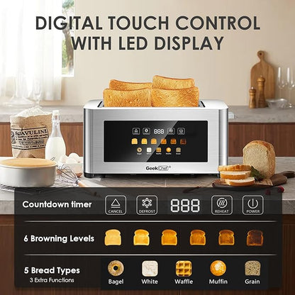 Geek Chef Long Slot Toaster 4 Slice, 1.5" Touch Screen Extra Wide Slots - Image 2