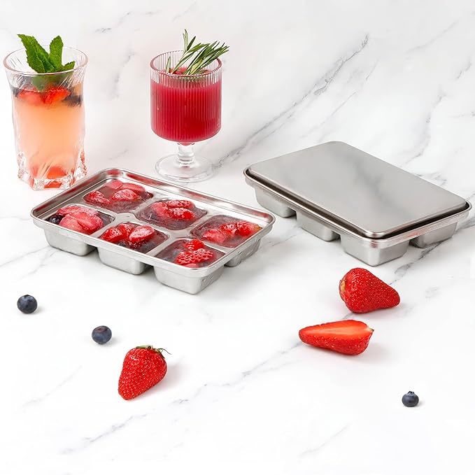 Ice Cube Tray with Lid, 2 Pack 12 Big Cubes, Stainless Steel Ice Cube Trays - Image 2