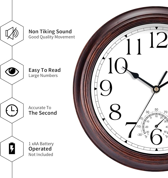 KECYET 14 Inch Outdoor Wall Clock - Image 9