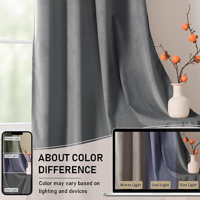 JIUZHEN Grey Velvet Curtains 72 inches Blackout Curtains - Image 4