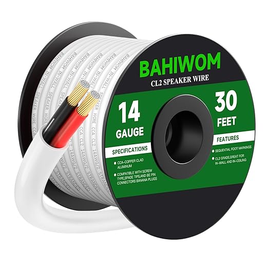 Fire Safety CL2 Speaker Wire in-Wall & in-Ceiling 14 Gauge Wire 30 FT CCA Cord by BAHIWOM