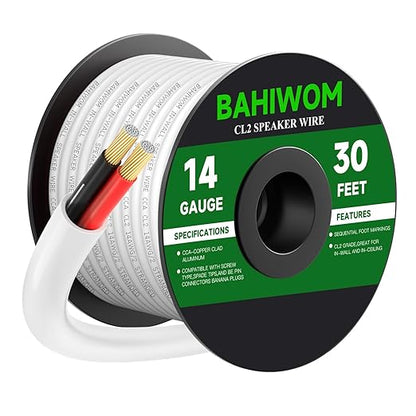 Fire Safety CL2 Speaker Wire in-Wall & in-Ceiling 14 Gauge Wire 30 FT CCA Cord by BAHIWOM