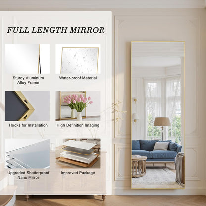 Anpark Gold Rectangle Oversized Mirror Full Length with Stand 26" x 71" Large Full Body Dressing Standing Floor Mirror for Bedroom Wall Mounted Mirror for Living Room Home Decor