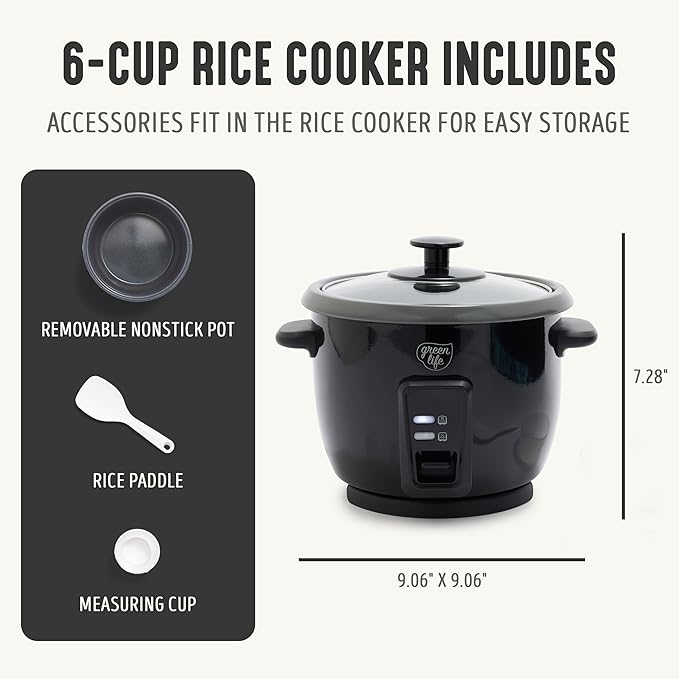 GreenLife Rice Cooker with Removable PFAS-Free Ceramic Nonstick Pot, 3-Cups - Image 2