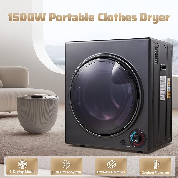 CTT Portable Clothes Dryer 3.5 cu.ft, 1500W Compact Dryer - Image 2