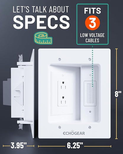 ECHOGEAR TV Cord Hider for Wall Mounted TV – Dual Outlet in-Wall Cable - Image 3