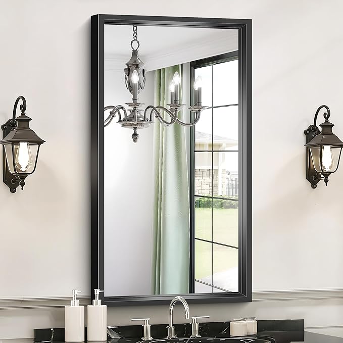 Bathroom Mirrors for Over Sink, 36 x 20 Inch Brushed Black Rectangle Mirror by WelcometoCIVENO