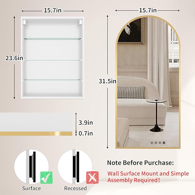 Gold Medicine Cabinet Mirror, Left or Right Opening, Arched Medicine Cabinet - Image 2