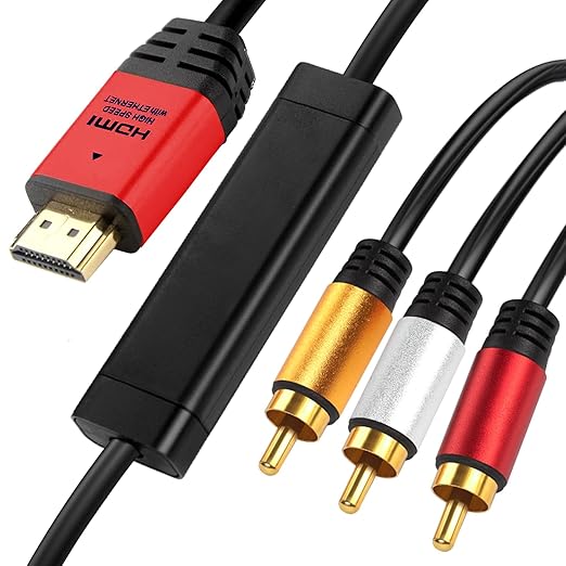 HDMI to RCA 6FT Cable with IC, HDMI Male to 3-RCA RD AV Cable Video Audio by YOTETION