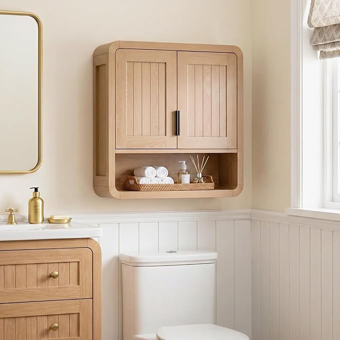 Modern Farmhouse Bathroom Wall Cabinet, Oak Finish Medicine Cabinet - Image 7