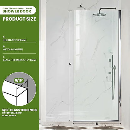 Shower Glass Panel 34" W x 74" H, Fixed Shower Screen - Image 2