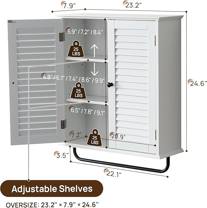 Bathroom Storage Cabinet with Adjustable Wood Shelves & Doors, Made of PDF Wood - Image 2