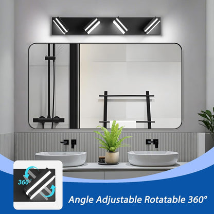 izorro led modern bathroom lights fixtures(4-light,dimmable,360°rotate),matte black acrylic shown in use