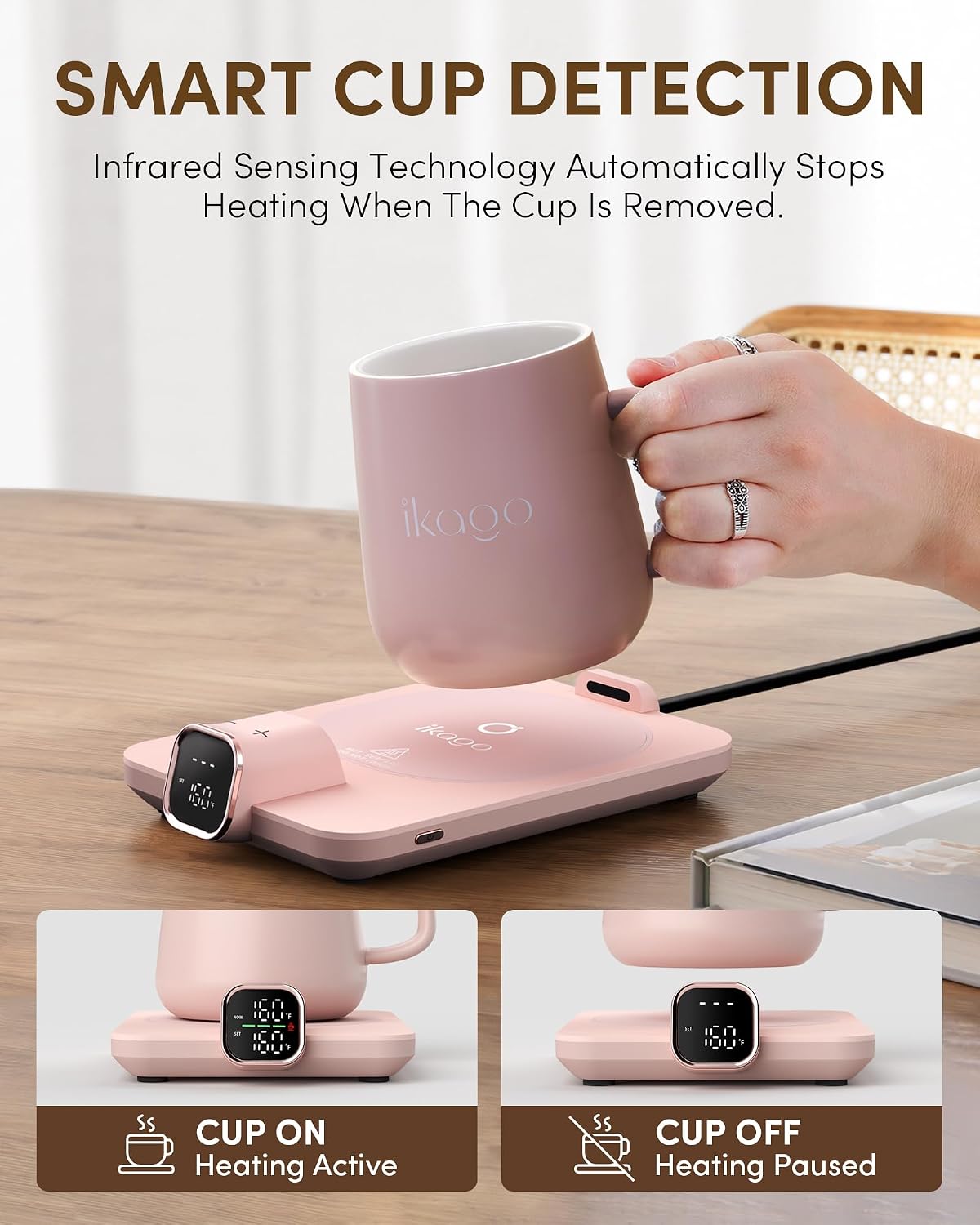 Coffee Cup Warmer & IKAGO Mug Set, 1℉ Precise Temp Control Mug Warmer