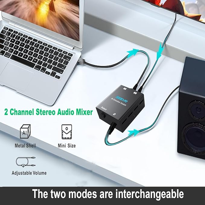 SGEYR Audio Switcher 3.5mm Bi-Direction Switch 2-in-1 Out/ 1-in-2 Out Audio - Image 4