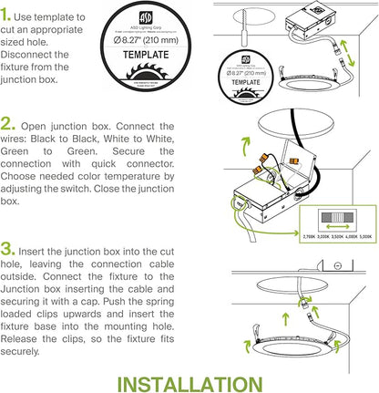 ASD 1 Pack 8 Inch LED Recessed Light 20W, 5 CCT 2700K-5000K CRI90+, IC Rated - Image 8