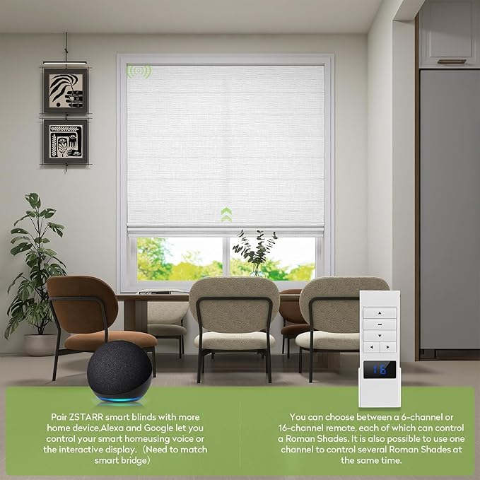 ZSTARR Smart Roman Shades Rechargeable Motorized Blinds - Image 2