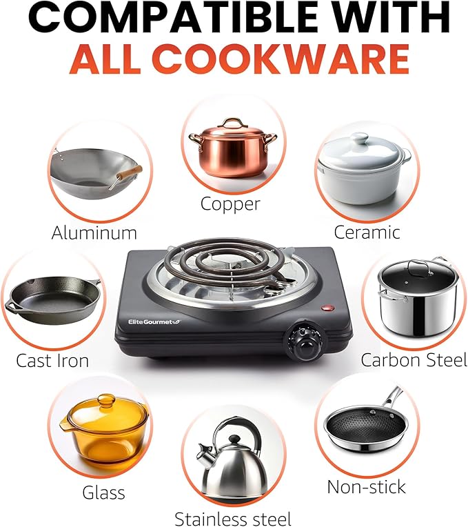 Elite Gourmet ESB100B Countertop Single Coiled Burner Electric Hot Plate - Image 5