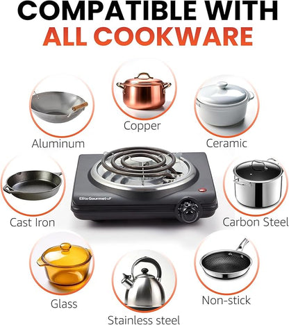 Elite Gourmet ESB100B Countertop Single Coiled Burner Electric Hot Plate - Image 5