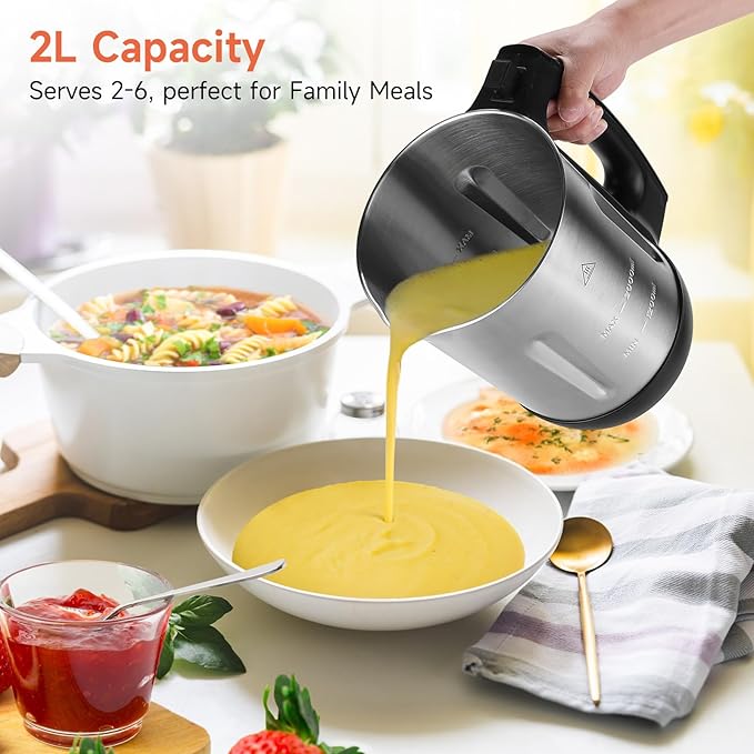 Homtone Soup Maker 2L, Makes 2-6 Servings, 6-in-1 Multifunctional Smooth and - Image 2